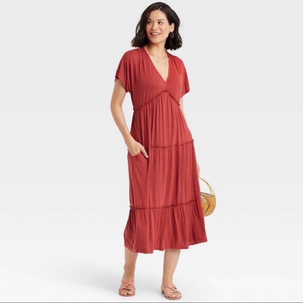 Womens Short Sleeve Knit Tiered Dress by Knox Rose NWT